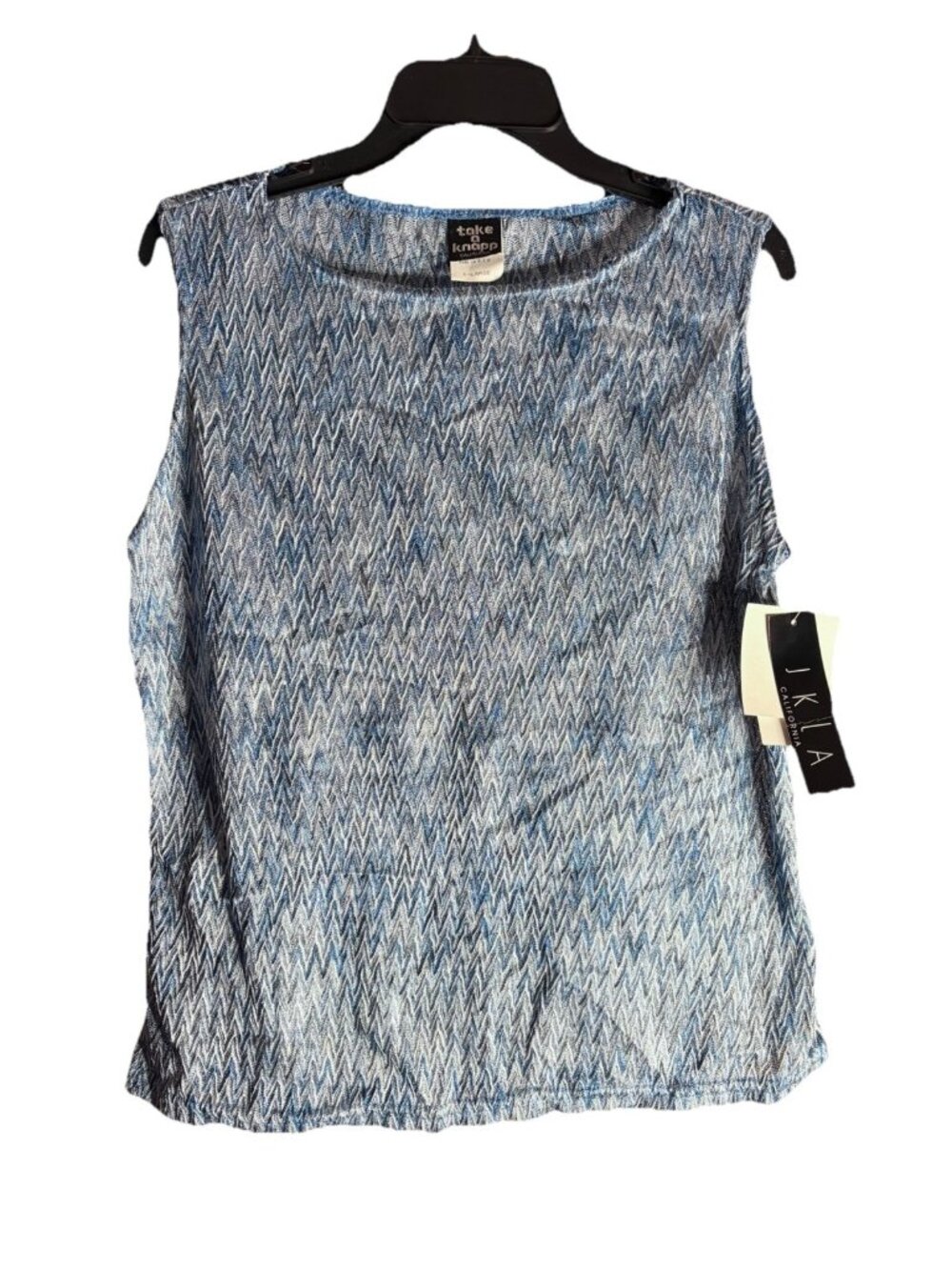 JLKA California Knapp Blue Abstract Sheer Knit Blouse Tank Top 90's XL